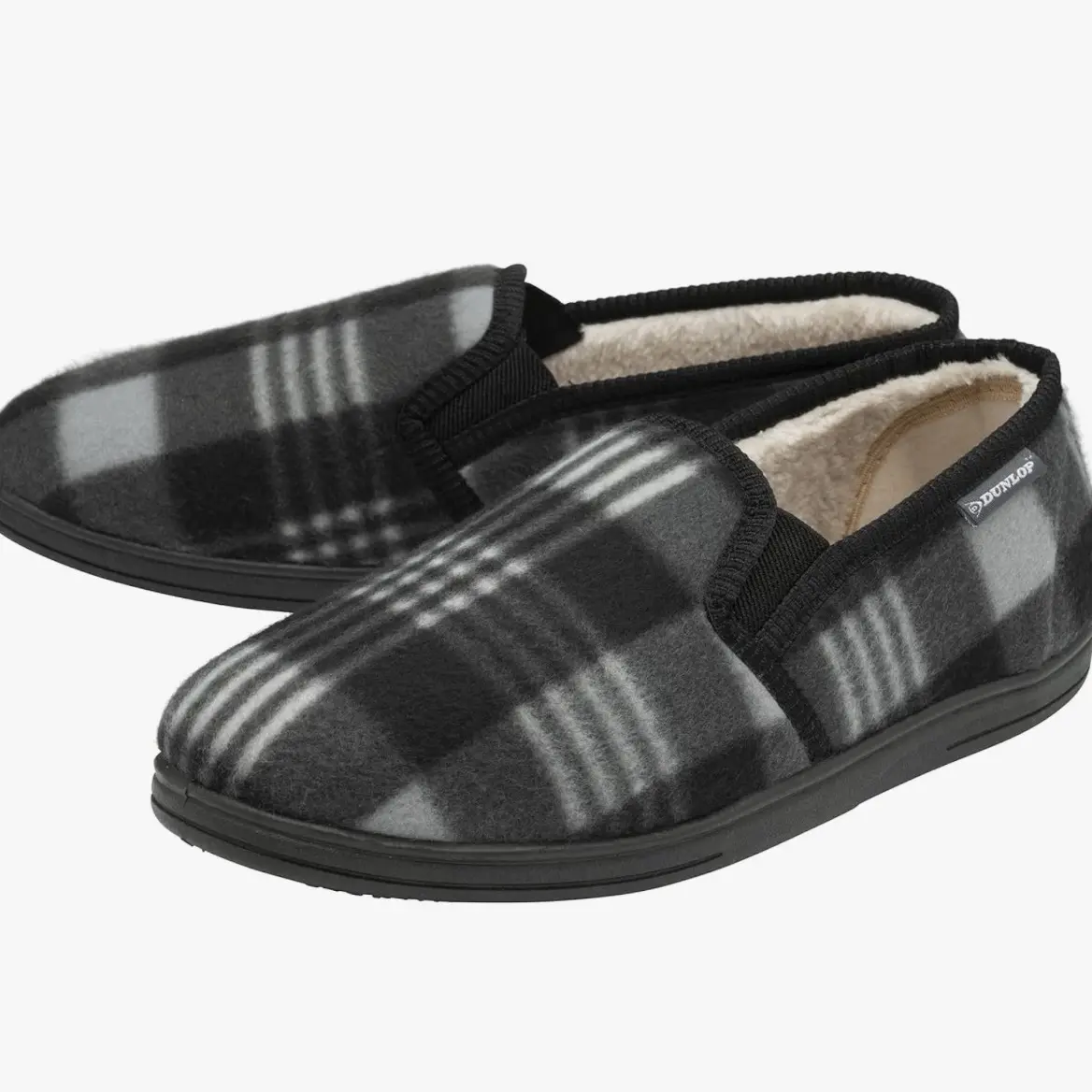 DUNLOP Mens Twin Gusset Full Back Comfy Fur Lined Memory Foam House Slippers with Outdoor Soles