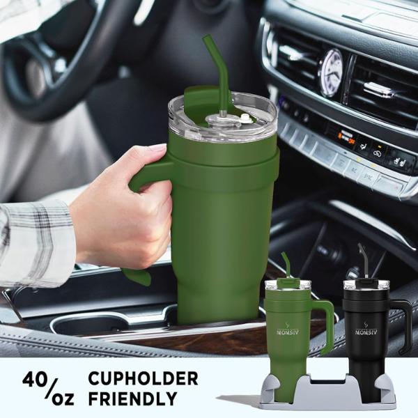 Product Introduction of 40oz Tumbler with Handle and Straw, Large Capacity 1100ml Stainless Steel Leakproof Coffee Cup, Insulated Vacuum Double Wall Travel Mug Water Bottle for Hot and Cold Iced Drink Drinkware Flasks 10