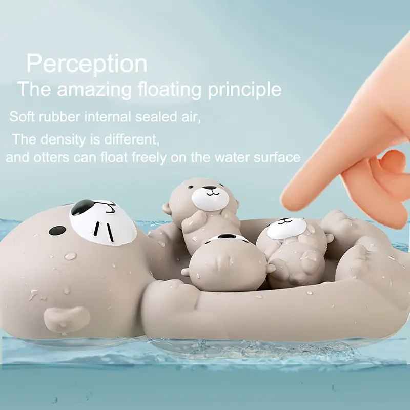 Good Oasis  Floating Otter Toy Collection: 1 Mama Otter Plus 3 Cubs, Soft Squeezable Toys for Bath Time Stacking and Parent - Child Water Fun in the Tub 1