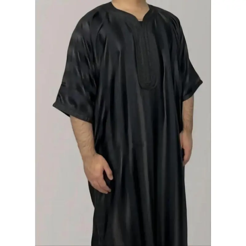 Moroccan Robe Men's Embroidery Arab Youth Dark Green Muslim Robe Men 5