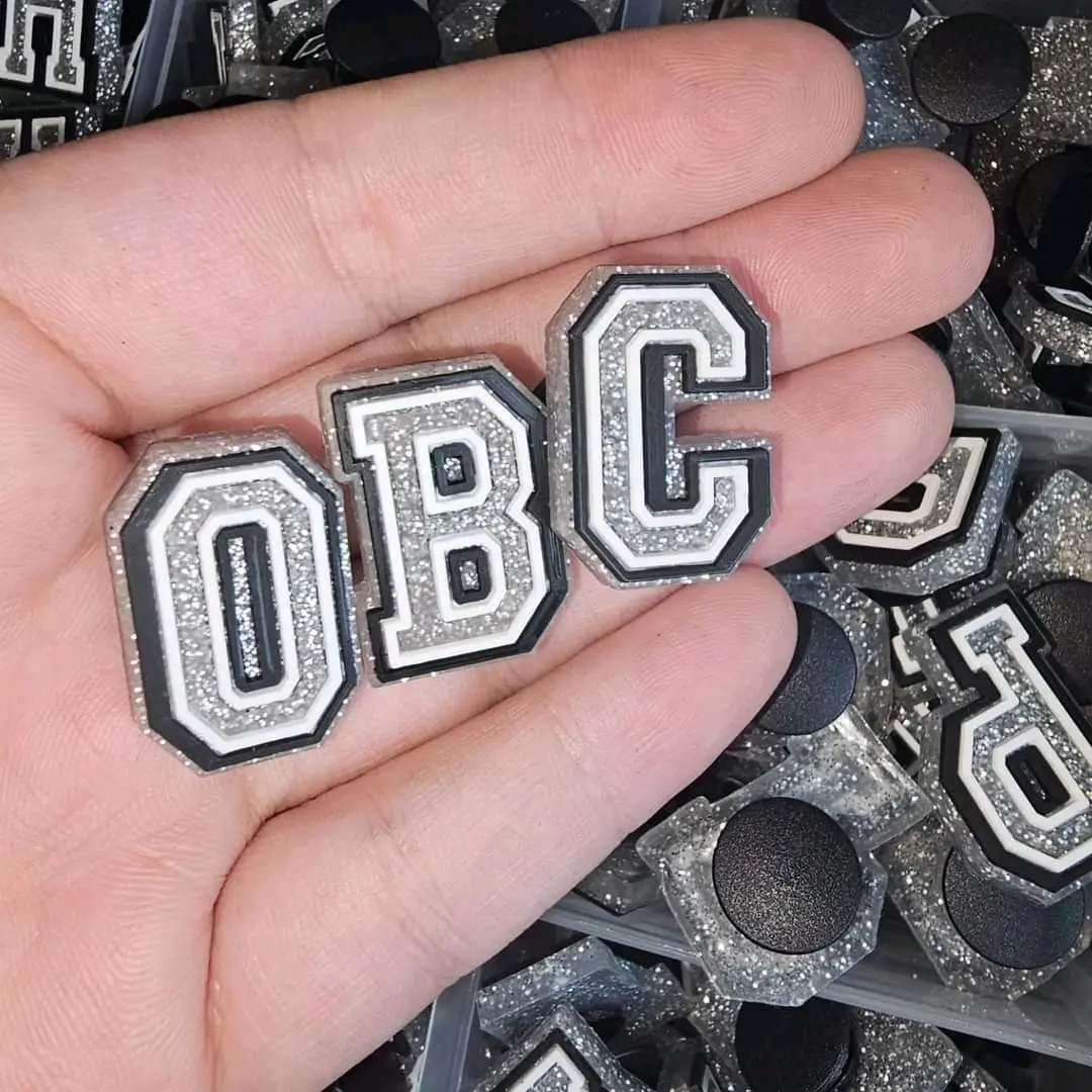 silver glitter letter shoe charms