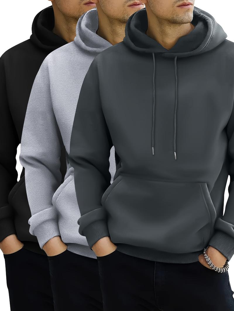 Product Introduction of 3pcs Men's Hoodies - Solid Color, Drawstring & Kangaroo Pocket |   Casual Sportswear for Spring/Fall 10
