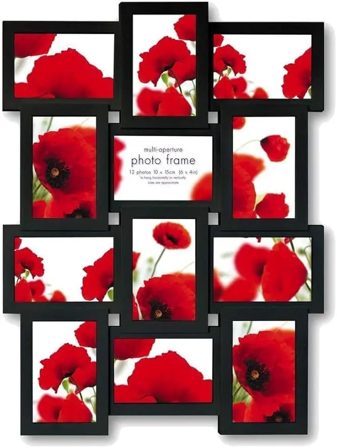 Large Multi Aperture Picture Photo Frame Holds 12 x 6x4 Inch Photo Frames, Collage Picture Wall-Mounted frame (Black)- christmas gift