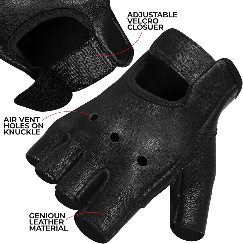 Mozi Sports  LEATHER HALF FINGER CYCLING WHEELCHAIR GYM BUS DRIVING WEIGHT LIFTING GLOVE 3