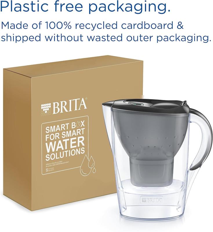 BRITA Marella Water Filter Jug Graphite (2.4L) Starter Pack incl. 3x MAXTRA PRO All-in-1 cartridge - fridge-fitting jug with digital LTI and Flip-Lid - now in sustainable Smart Box packaging 3