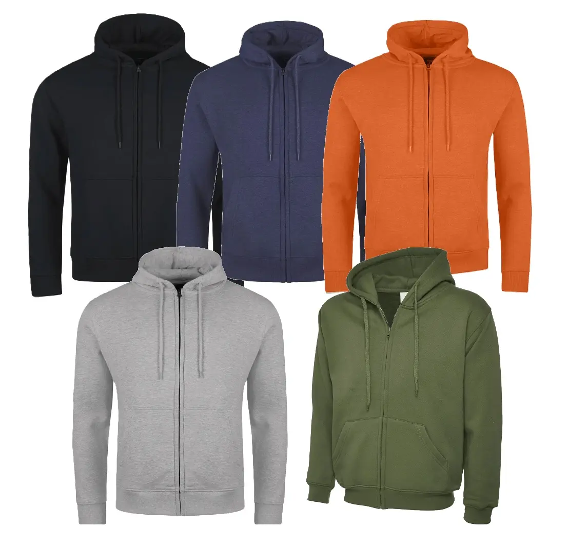Men's Plain Full-Zip Hooded Hoodie Casual Fleece Long Sleeve with Pocket Sweatshirt Top Jumper Menswear Soft