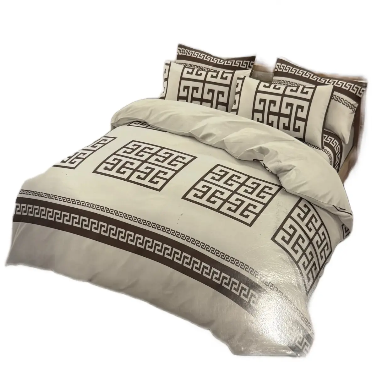 New Greek Style Design Double Bed Set with Egyptian Cotton Touch - Complete with Fitted Sheet, Duvet Set, and 2 Pillow Cases