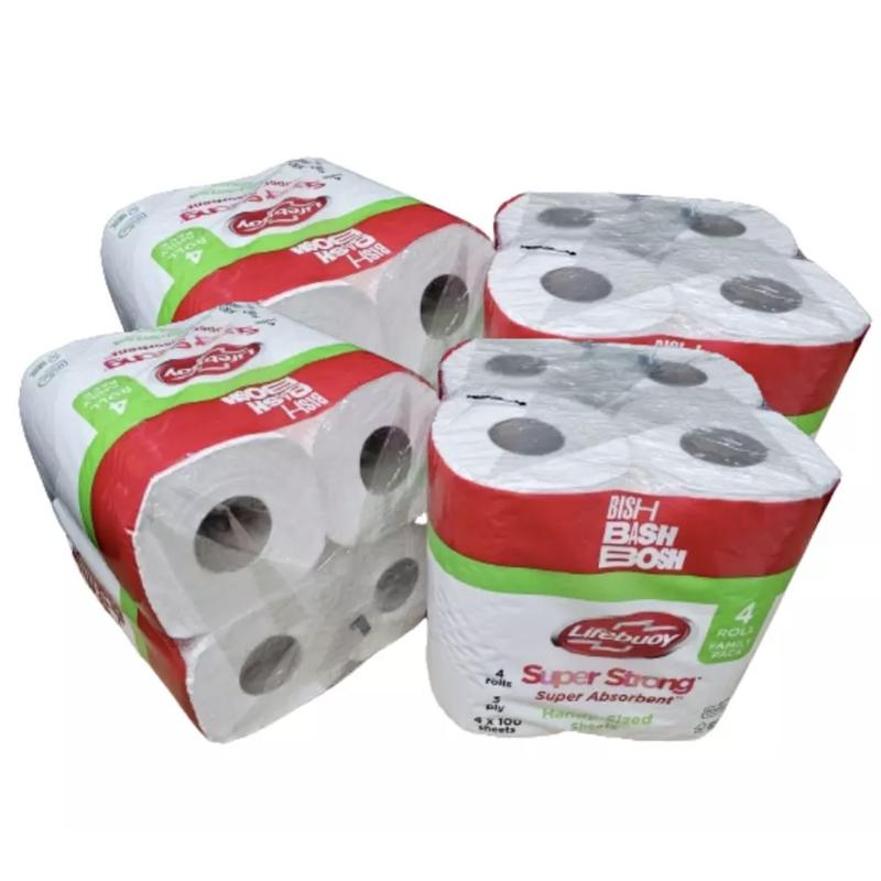 24 x Lifebuoy Super Strong Kitchen Roll - 100 Sheets (Per Roll)(2,400 SHEETS) - 6 Packs of 4 Rolls - 3PLY Layer Embossed Sheets for Absorbency - Strong & Durable - Cleaning Wipes 1