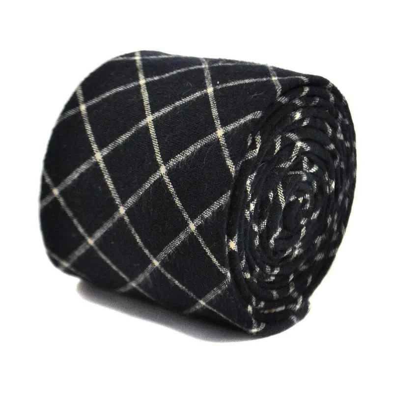 navy and white check wool tie 0
