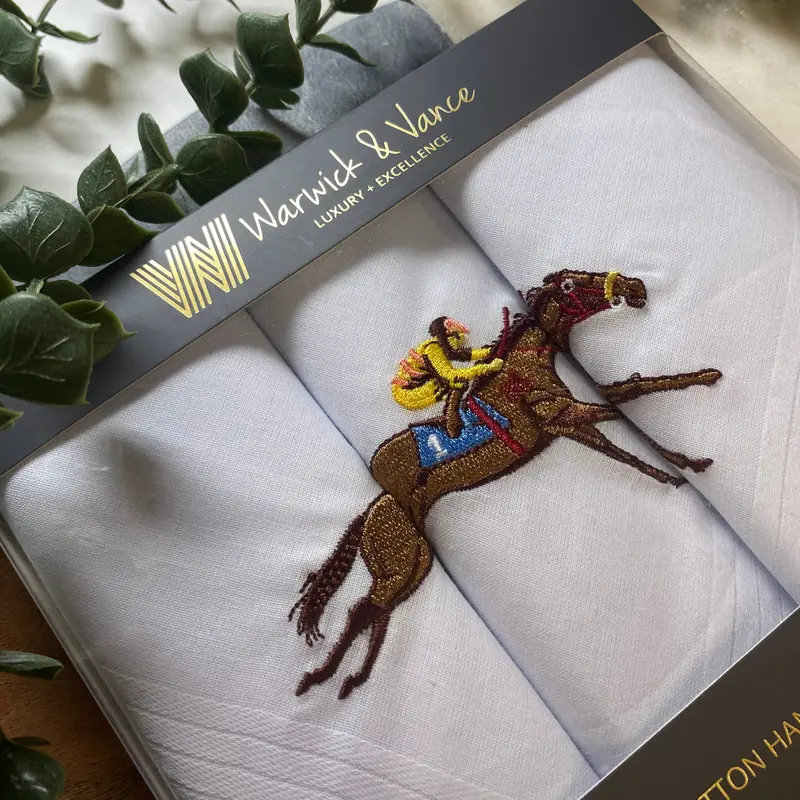Warwick & Vance Men's Cotton Handkerchief with Horse & Jockey Embroidery, 3-Pack 1