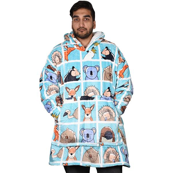 Mens Womens Oversized Animal Box Sherpa Fleece Blanket Hoodie cold wash black 0