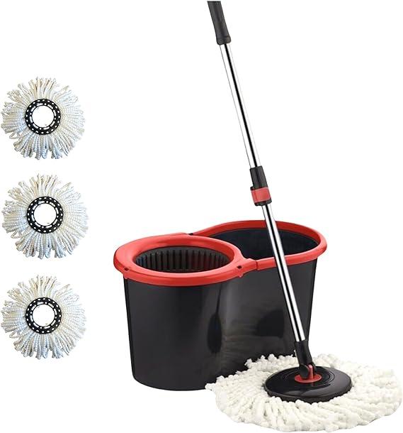 360° FLOOR MAGIC SPIN MOP BUCKET SET MICROFIBER ROTATING DRY HEADS WITH 3 HEADS Cleaning Adjustable Room 1