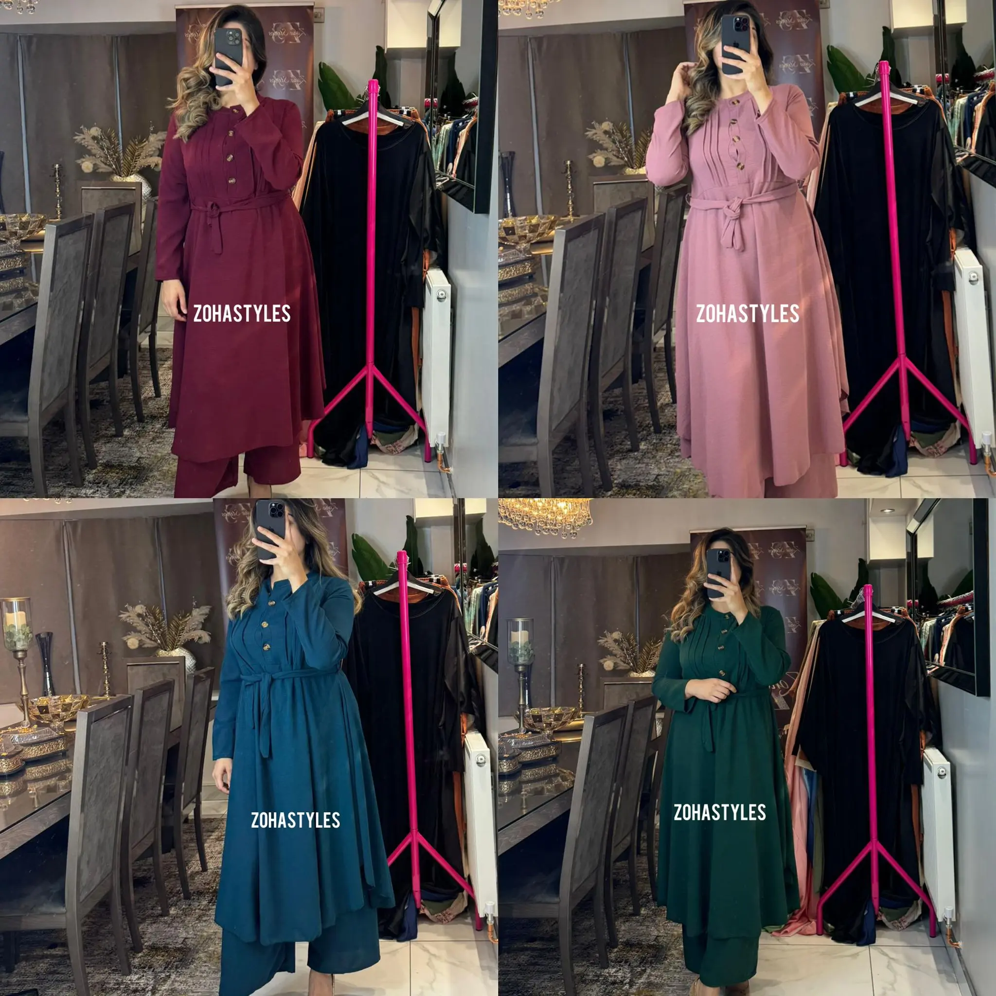 Women's Ladies Plain 4 Button 2Pcs Co-Ord Shirt With Wide Leg Trouser Modesty