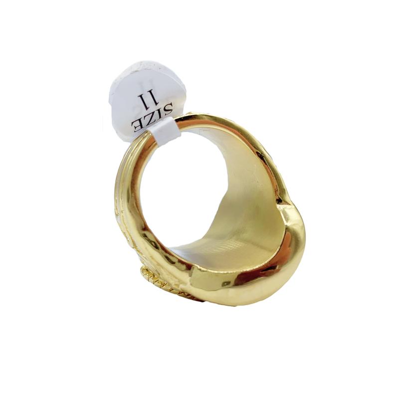 Chunky saddle ring gold/silver plated heavy stainless steel iced out 3