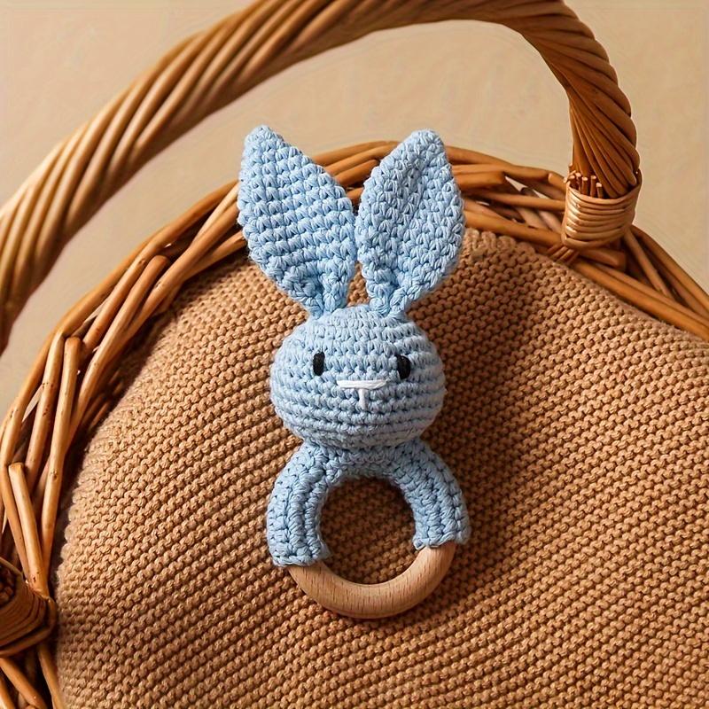 Product Introduction of Crochet Rabbit Baby Rattle, Cute Rabbit Grasping Toys, Baby Gnawable Wooden Hand Rattle, Hand Rattle Toy Gift Box, White Pink Blue Brown, with Christmas & Easter Gift 5
