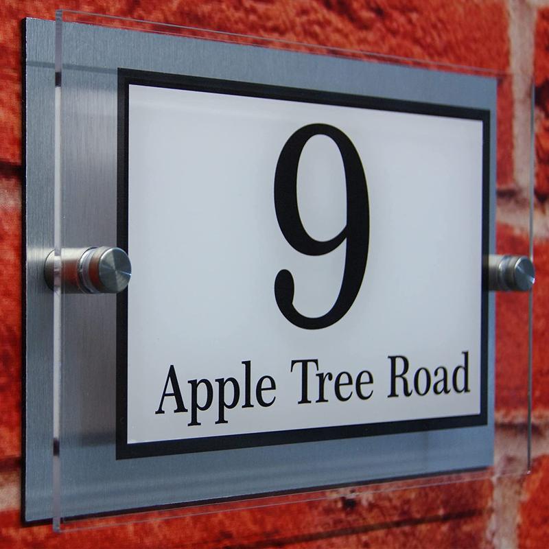 Dual Layer House Door Signs Plaques Door Number Street Name Acrylic & Aluminium Composite Decor Landscape Wall Mount 0