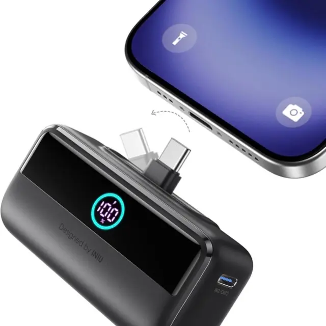 22.5W Mini Power Bank, 5500mAh Mini Portable Charger with Built-In Foldable USB-C Connector, 22.5W PD Quick Charge, For iPhone 16/15/14/13, Samsung S23 Series, Huawei, iPad, AirPods. Colour - Black