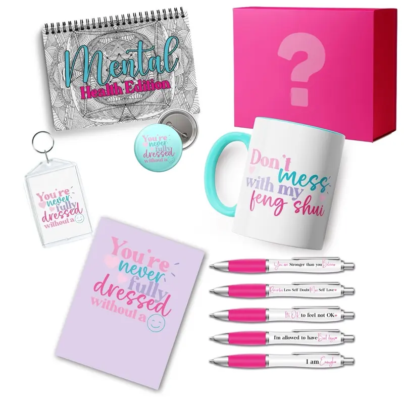 Mental Health Mystery Bundle 6 items Stationery & Drinkware includes Mug, Pens, Badge, Greeting card and more Homeware 2