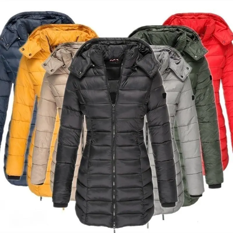 Winter Thicken Warm Women Parkas Zippers Solid Overcoat Casual Long Sleeve Padded Puffer Jacket Female Mid-length Slim Coat Top Womenswear Comfort