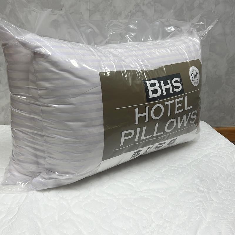 BHS Hotel Quality Egyptian Stripe Pillow Pack of 2 - Skin-Friendly & Microfiber - Firm & Flat Weave - Machine Washable 1