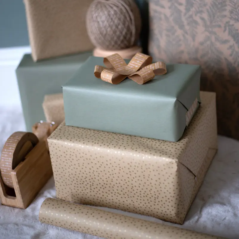 5m roll of Brown with Gold Dot Kraft Wrapping Paper (500mm wide) Perfect for Birthdays, Weddings, Christening and All Occasion Gift Wrap 0