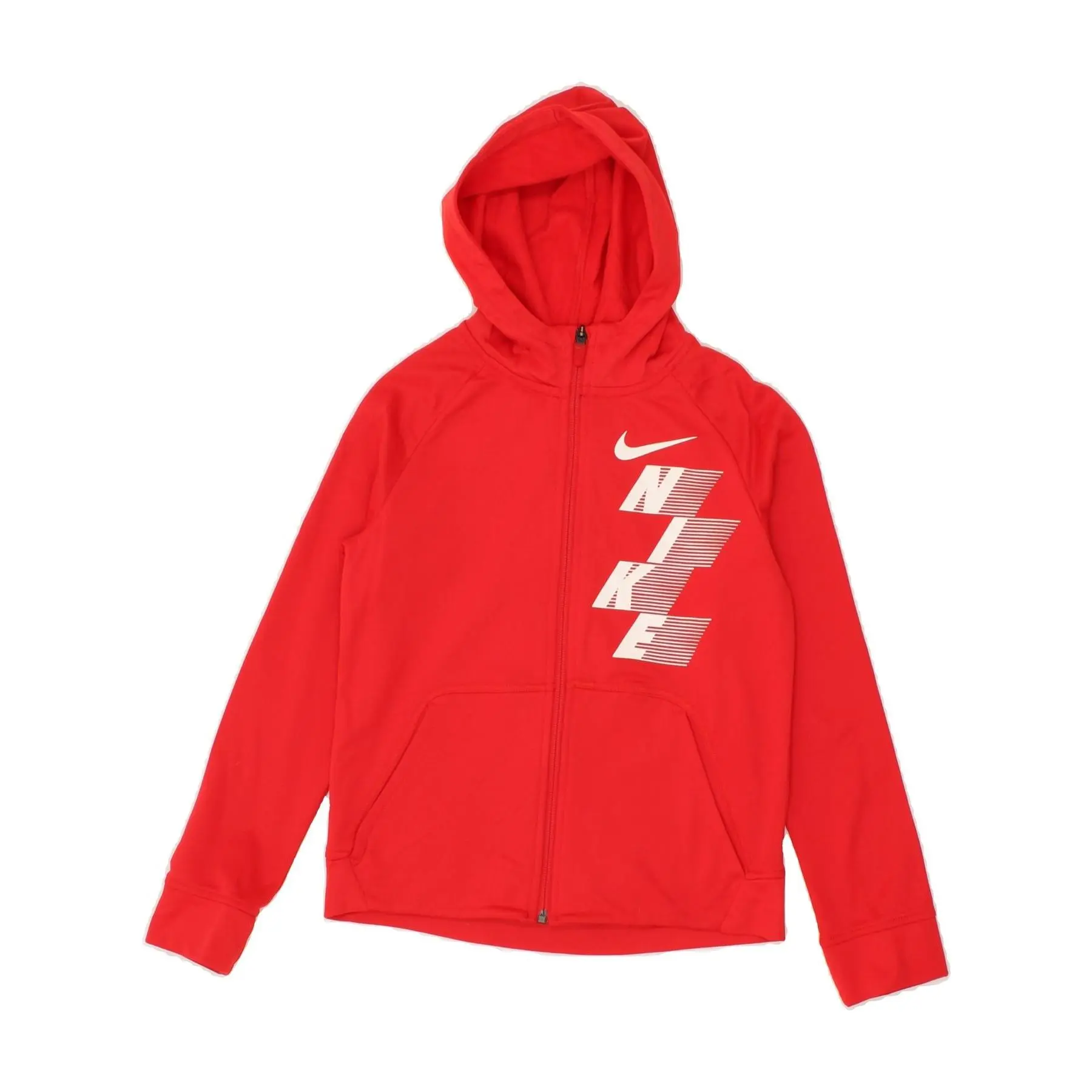 Pre-Owned Vintage NIKE Womens Dri Fit Graphic Zip Hoodie Sweater UK 12 Medium Red Polyester
