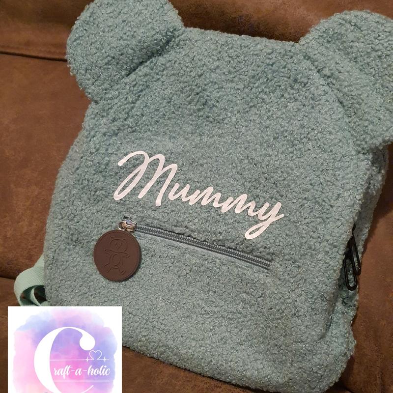 Personalised Teddy Bear Bags Plain Brown Fluffy Kids School Nursery Backpack Name, Gift, Accessory Fashion, Cute, Adjustable Straps, Various Colours, Fonts and Finishes 6