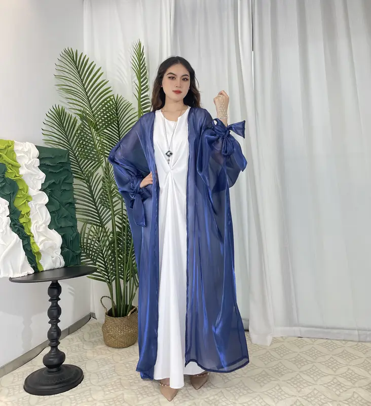 Open abaya Organza Abaya, Shiny Silk Abaya Muslim Long Women Dress 5