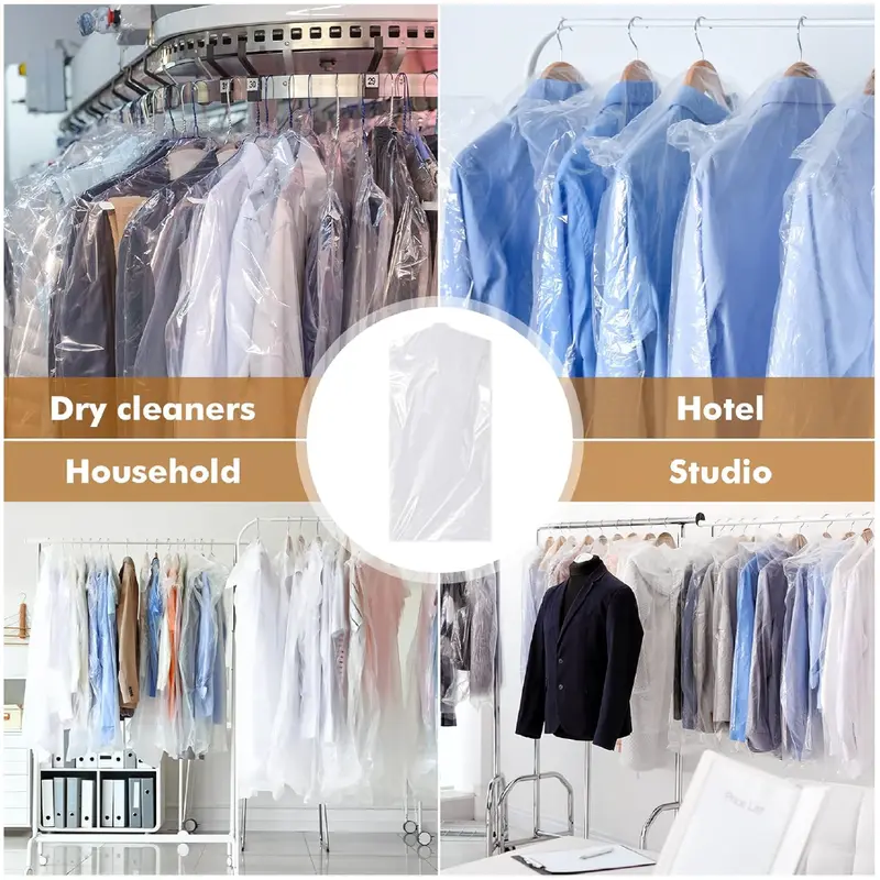 30 Pack Plastic Clothes Covers, 60 * 120cm Clear Clothes Bags Hanging, Dry Cleaning Bags, Garment Bags, Dust-proof Garment Protector Covers for Clothes Shirt Jacket Suit Sweater (Transparent) 3