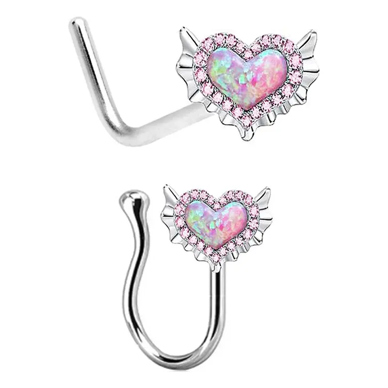 1PC Sweet Heart-shaped Belly Button Ring Nipple Rings Lip Nails Ear Bone Studs Piercing Nose Piercing Fake Septum Jewelry 3