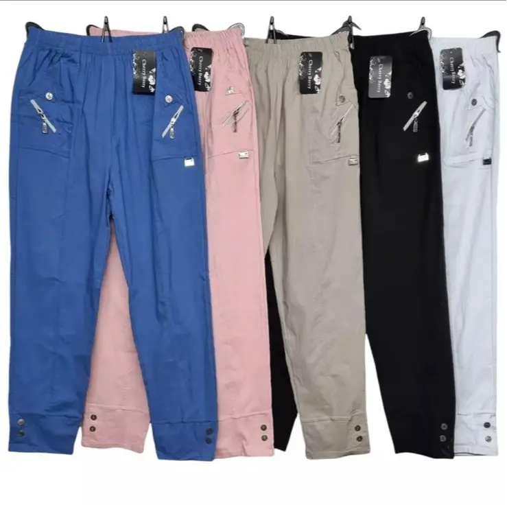 New Ladies Full Length Long Cherry Berry Trouser Pant Cotton Stretchy Casual Comfort Fabric Womenswear Bottom