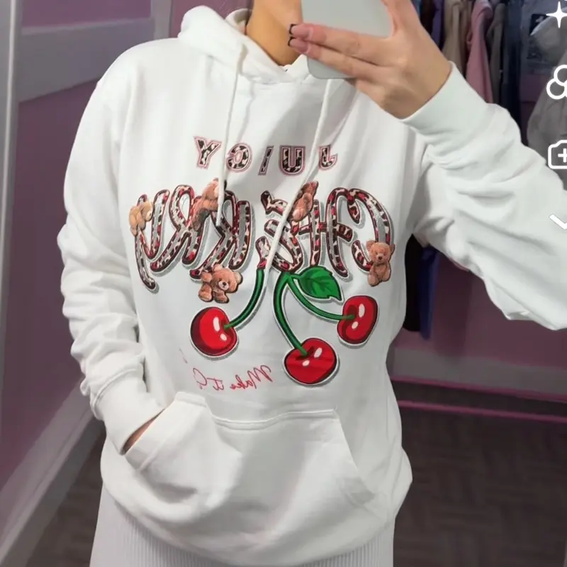 Juicy Cherry Teddy Bear Oversized Hoodie 1