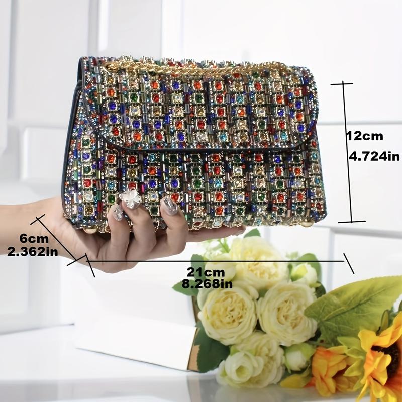 Women's Fashion Evening Handbag, Elegant Style Rhinestone Embellishments Purse, Lightweight Bag For Banquet And Party Use 2