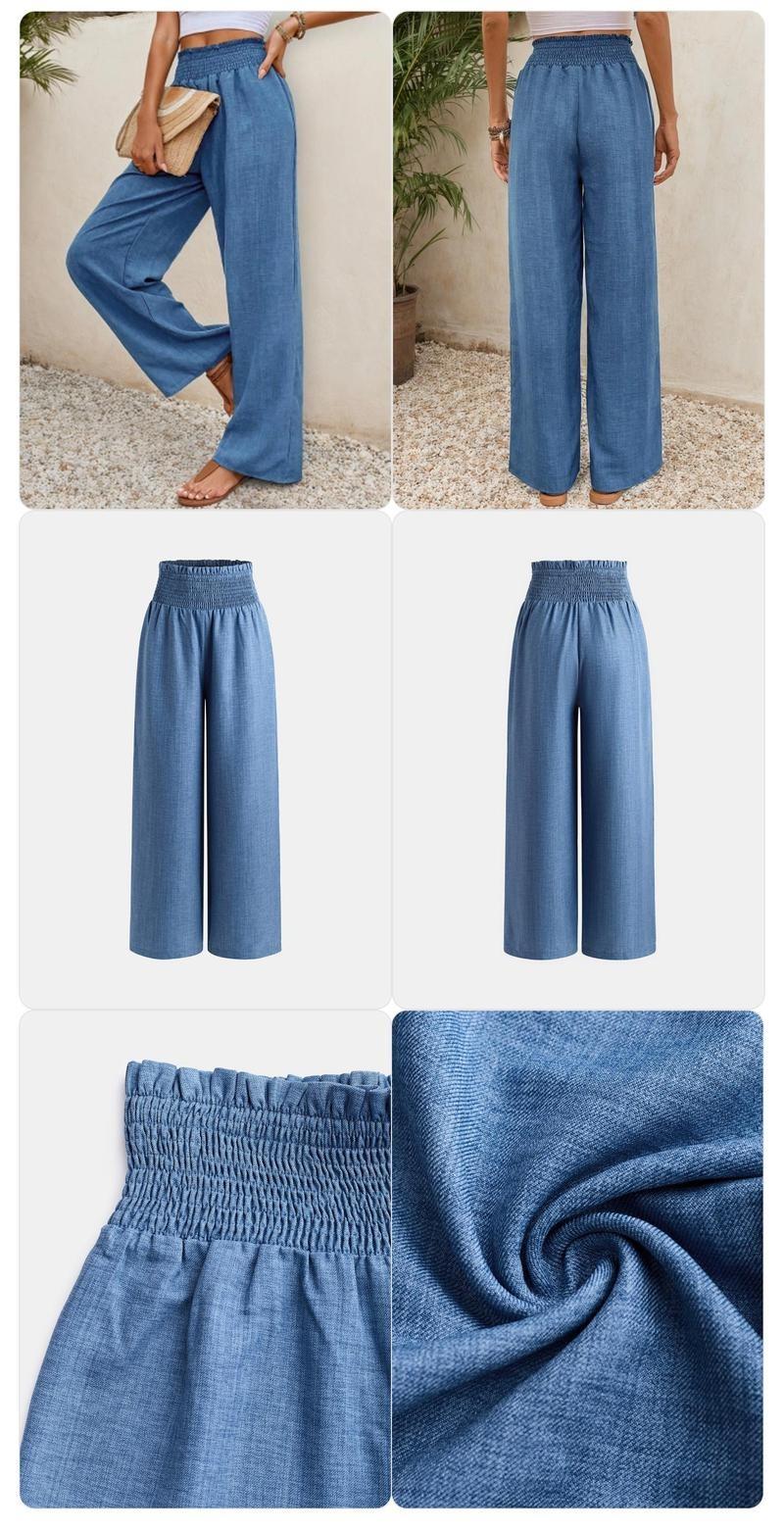 Product Introduction of Yozy [6 Colors, Size 6-18] Pleated Waist Pants, Casual Comfy Plain Wide Leg Trousers, 2024 Women's Daily Wear for Spring & Summer & Autumn, [xs-xxl],  Office Siren Outfits Womenswear Bottom Comfort Basic Blue Minimalist 5