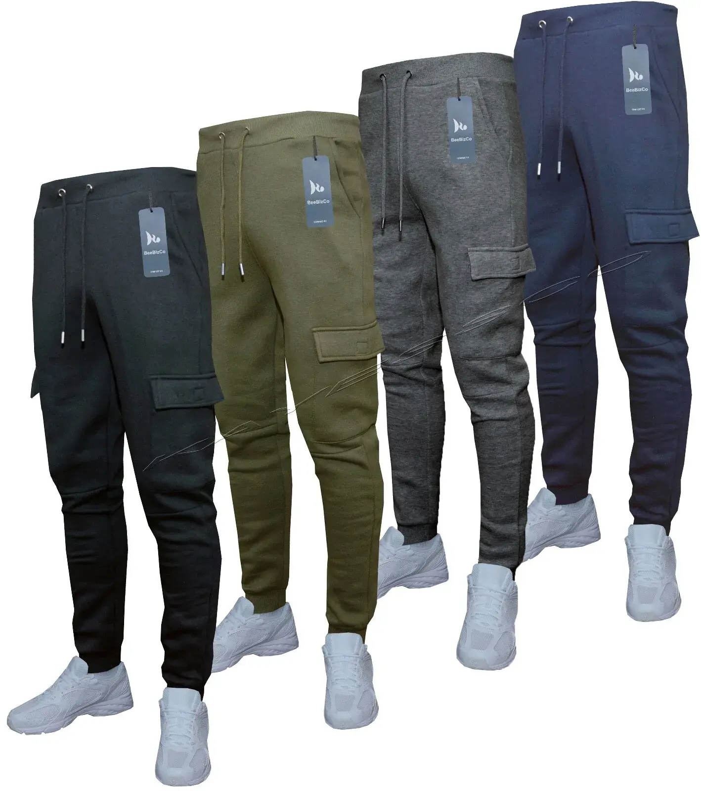 Beebizco Mens Slim Fit Jogging Bottoms Cargo Combat Plain Skinny Track Sweat Pants S-XL