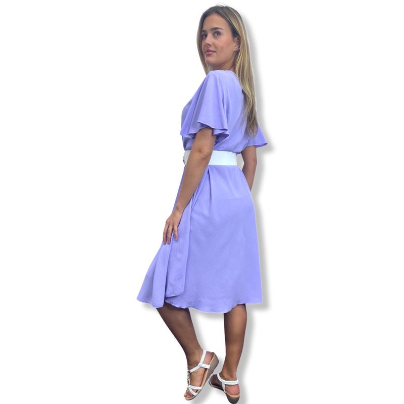 JCUKOUTLET SWING MIDI DRESS LARGE CIRCLE HEM V-NECK FLUTTER SLEEVES LADISE FASHION SUMMER DRESS RELAXING FIT ONE SIZE FITS ALL 10-22 PLUS SIZE MIDI DRESS 6