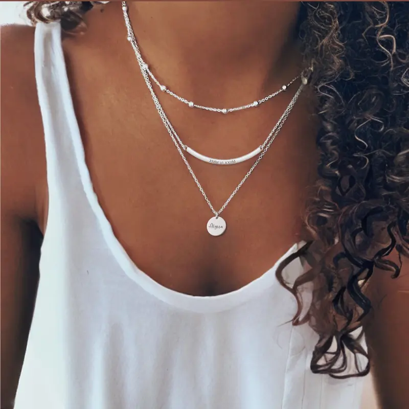 Triple Layer Bar Disc Necklace 0