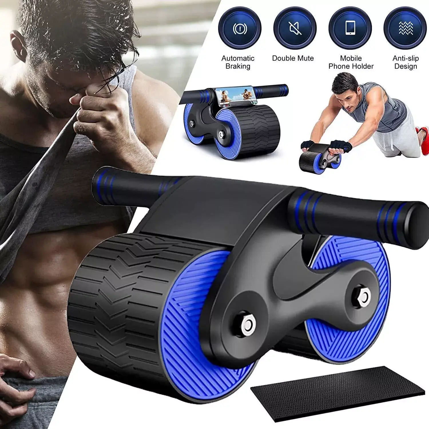 Automatic AB Roller Exercise Wheel Abdominal Wheel Anti Slip Fitness Gym