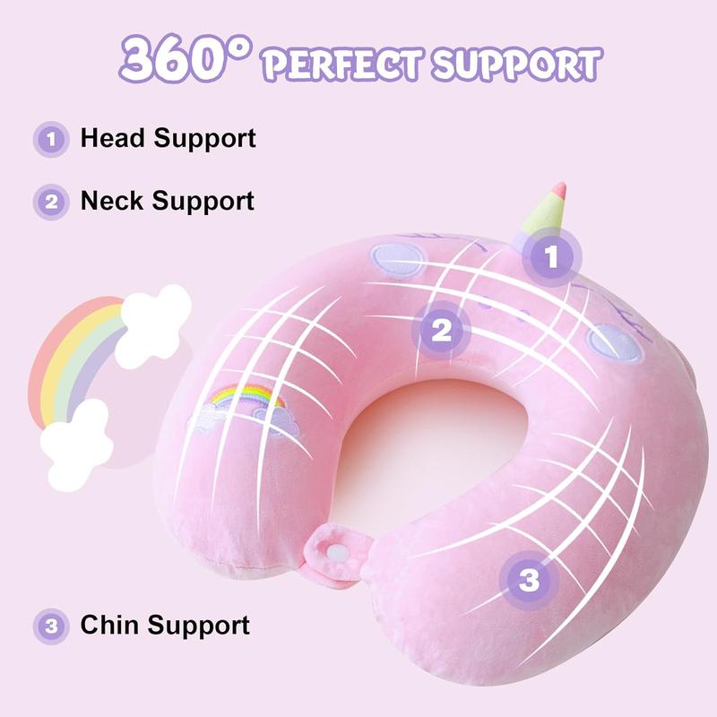 Cute Memory Foam Kids Travel Pillow with Sleep Mask - Animal Flight Pillow Head Rest Neck Support for Boys and Girls on Long Flights and Car Journeys 1