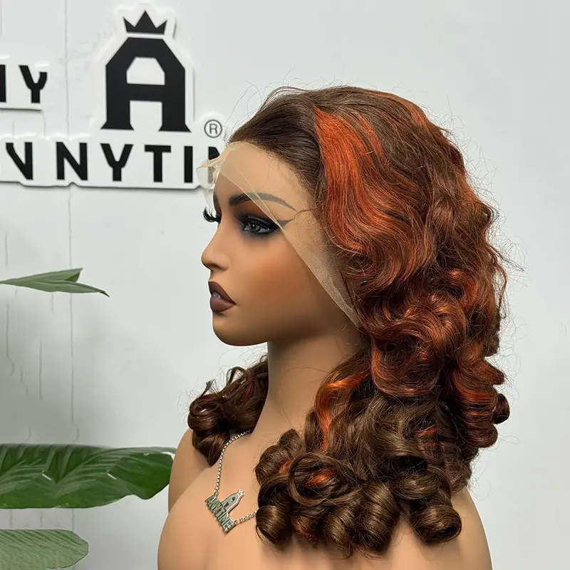 300 Density 100% Human Hair Loose Wave Fumi Bouncy Curly Wigs Ombre Double Drawn Hair Wigs 13x4 HD Lace Frontal Wigs 2