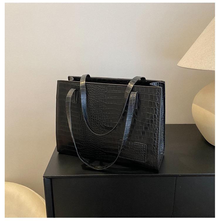 Product Introduction of Fashionable New Stone Pattern Casual Large Bag - Spacious Solid Color Handheld Tote & Shoulder Bag 3