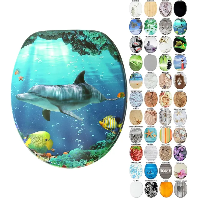 Close Toilet Seat, Wide Choice of New Toilet Seats, Stable Hinges, Easy to Mount (Dolphin) 0