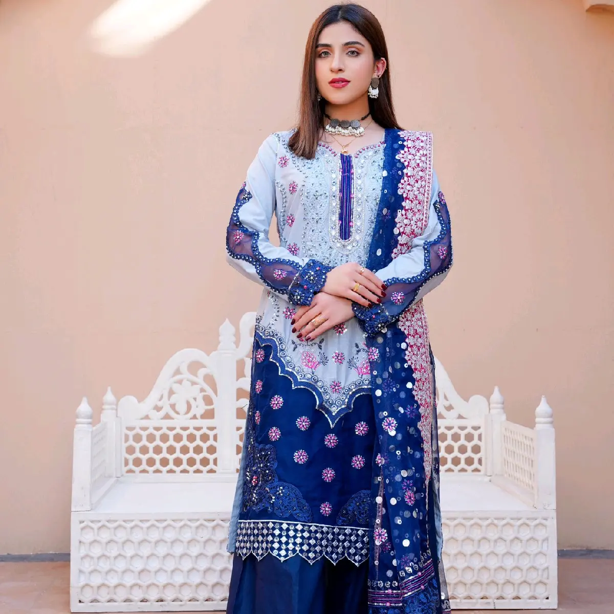 Original SHAJHACOLLECTION  LUXURY 3PC READ MADE COTTEN LUWN Comfortable Long Sleeve Cotton Womenswear