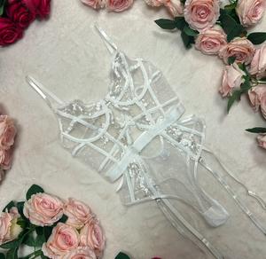 LILIOSA LIVE White Louize - Floral Embroidery Mesh Sheer Fabric Adjustable Bodysuit, Comfortable Customized Womenswear, Adjustable ELEGANT Fit for Women Garment All Seasons, Sexy Feminine Elegance Bridal Lingerie, Adjustable Spaghetti Satin Bra Dot