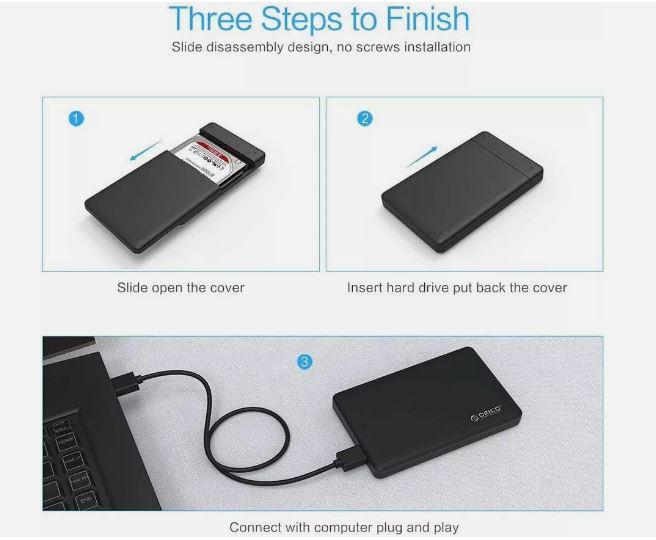 ORICO External SATA III 2.5 Inch USB 3.0 HDD/SSD Enclosure Case, Trayless Design, Tool-Free, Hot Swap, up to 4TB Capacity 2