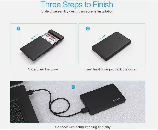 ORICO External SATA III 2.5 Inch USB 3.0 HDD/SSD Enclosure Case, Trayless Design, Tool-Free, Hot Swap, up to 4TB Capacity 2