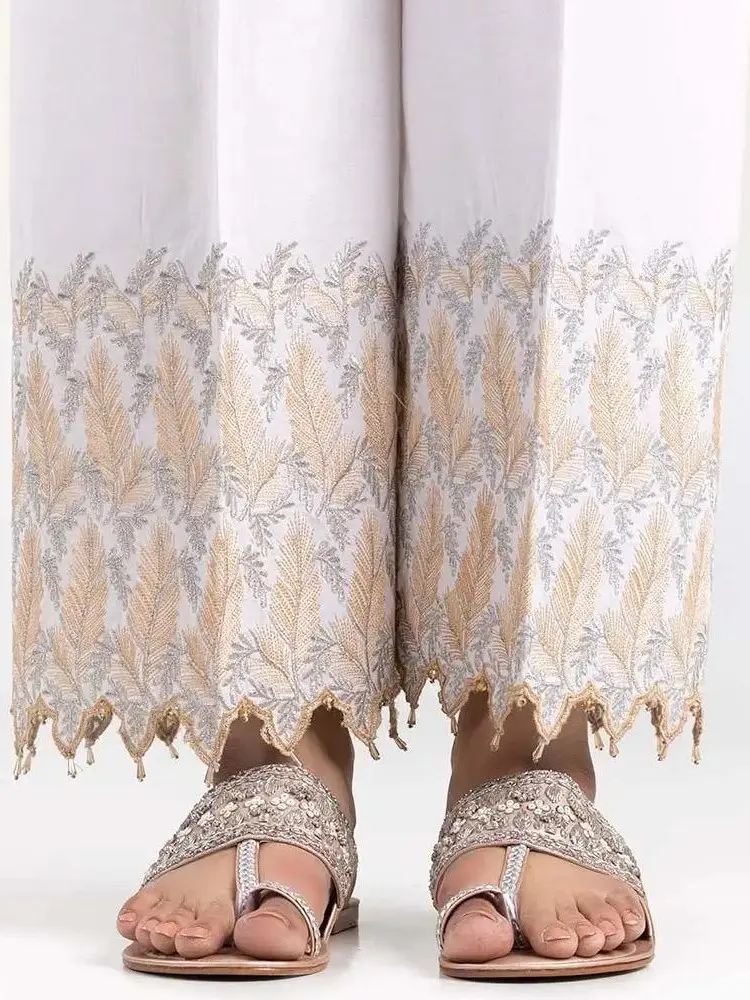 IDEAS - Off-White Cambric Festive Trousers | TR-21-130 Womenswear Bottom Women Lady Comfort Fabric Pants Festival Party