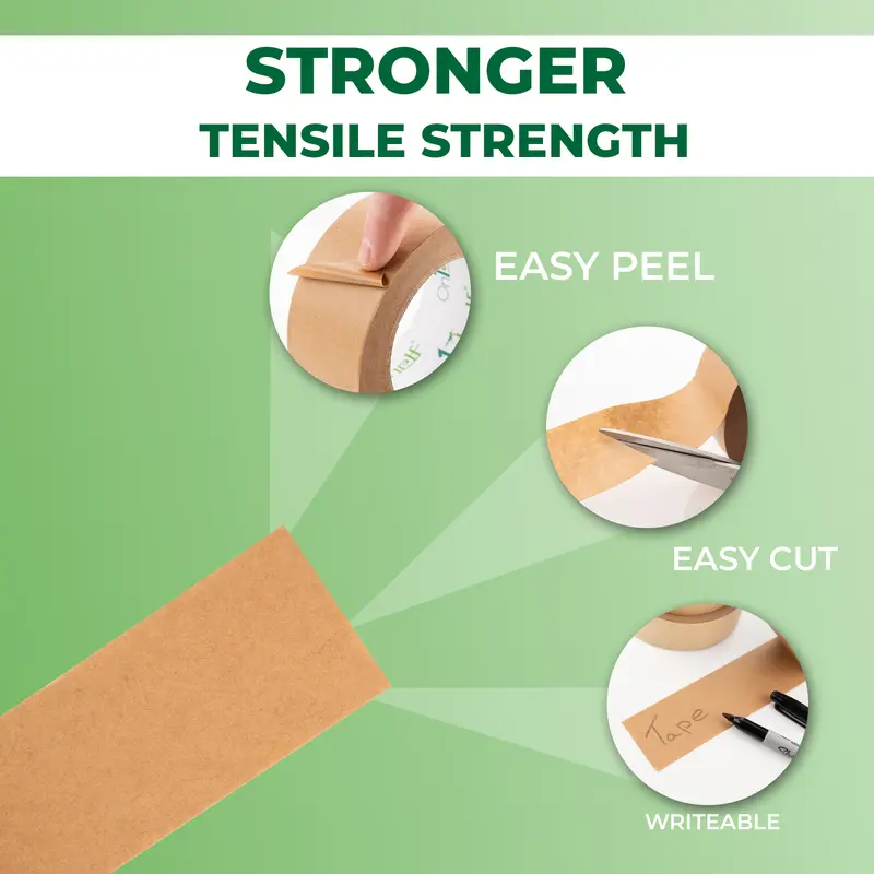 On1shelf Biodegradable Kraft Carton Sealing Tape 24mm-50m Long, 100% Recyclable & Sustainable Packing Solution 1