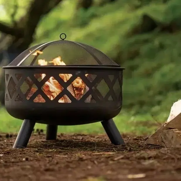 Burning Metal Fire Pit 61cm Letant Outdoor Garden Firewood BBQ Bonfire Patio 4
