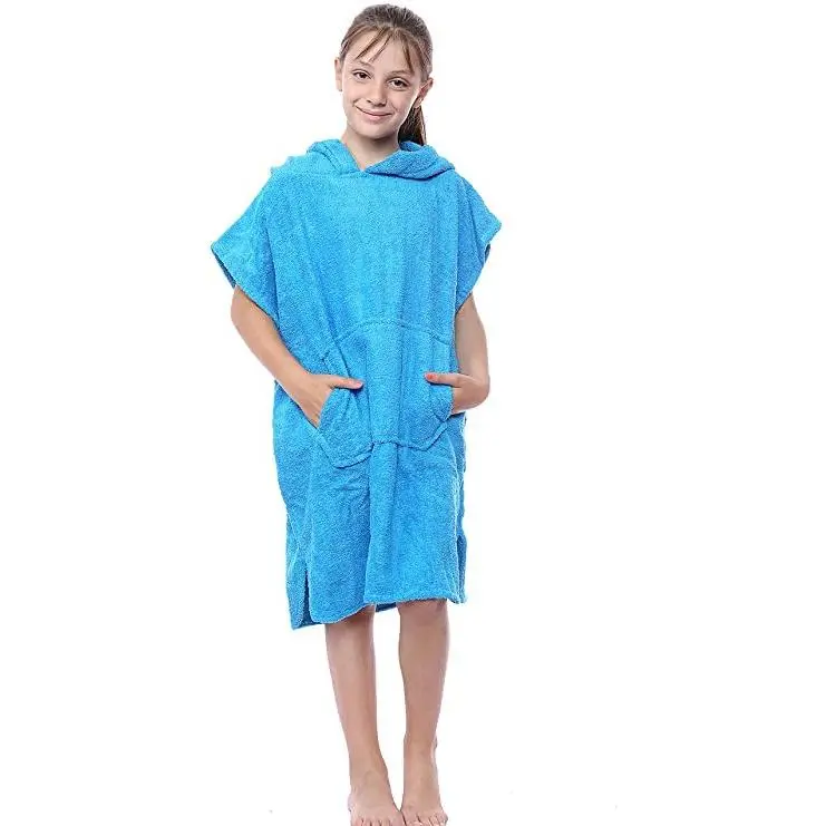 New Unisex Boys and Girls Hooded Poncho Towels Kids Changing Robe Terry Towelling 100% Cotton Robes With Pocket and Hood for Watersports Beach Swimming Surfing Bathing Pool Poncho (6-9 Years, Aqua) 1